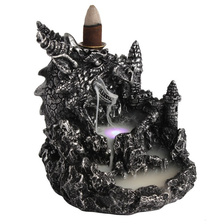 SILVER DRAGON BACKFLOW INCENSE BURNER WITH LIGHT