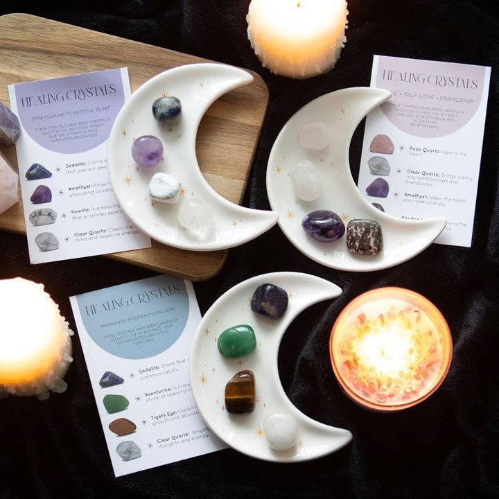 Love Healing Crystal Set with Moon Dish
