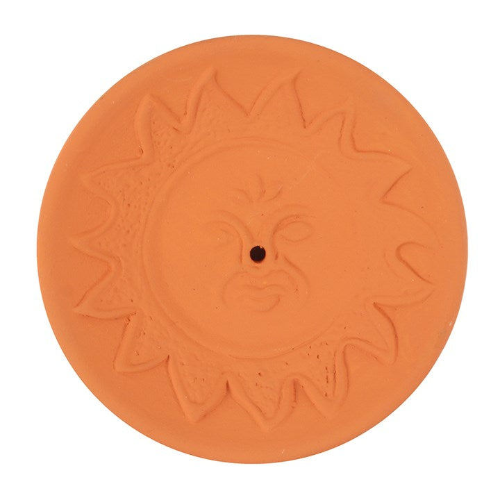 Terracotta sunburst incense plate