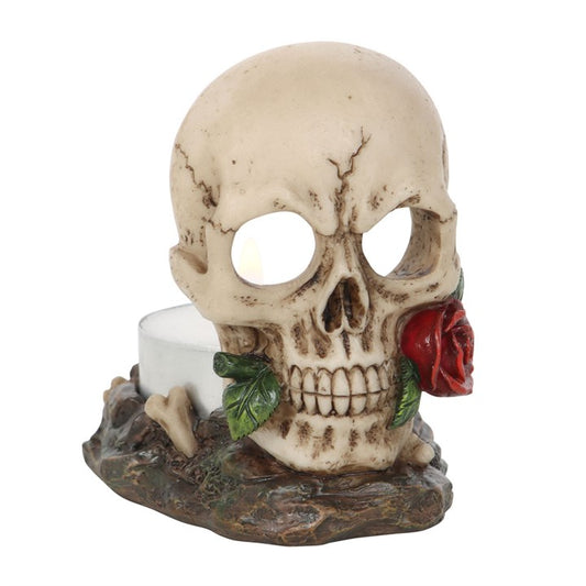 Skull with Rose Tea Light Holder