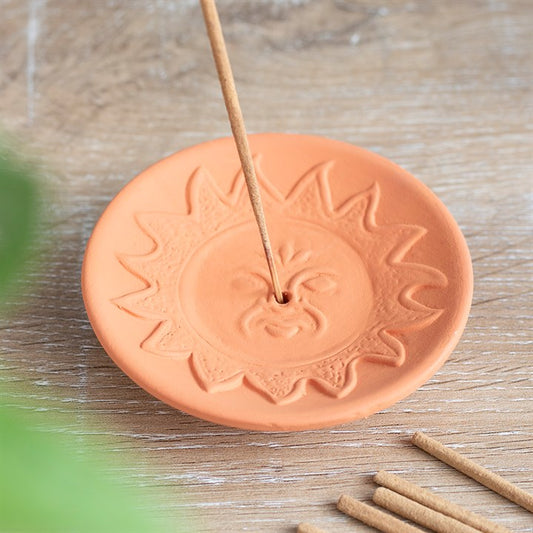 Terracotta sunburst  incense plate