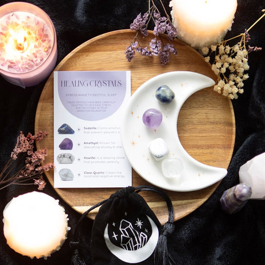 Stress Healing Crystal Set with Moon Dish