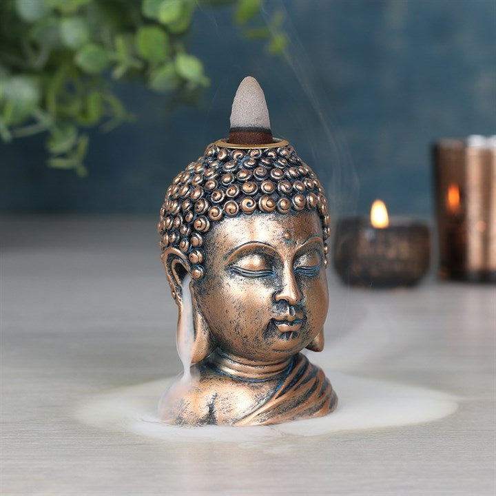 BRONZE BUDDHA HEAD BACKFLOW INCENSE BURNER